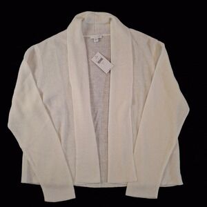 J. Jill Womens Large White Linen Blend Open Shawl Collar Cardigan Sweater NWT